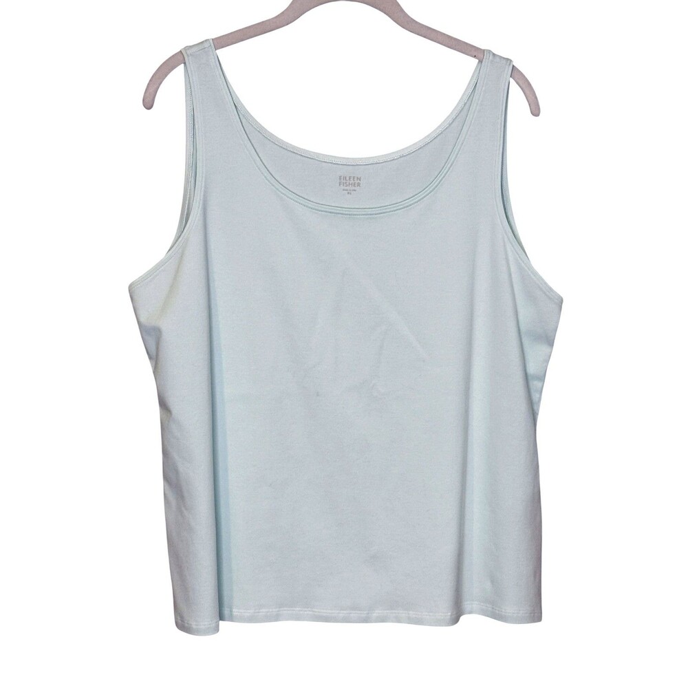 Eileen Fisher Tank Top Womens XL Aqua Organic Cotton Sleeveless Scoop Neck
